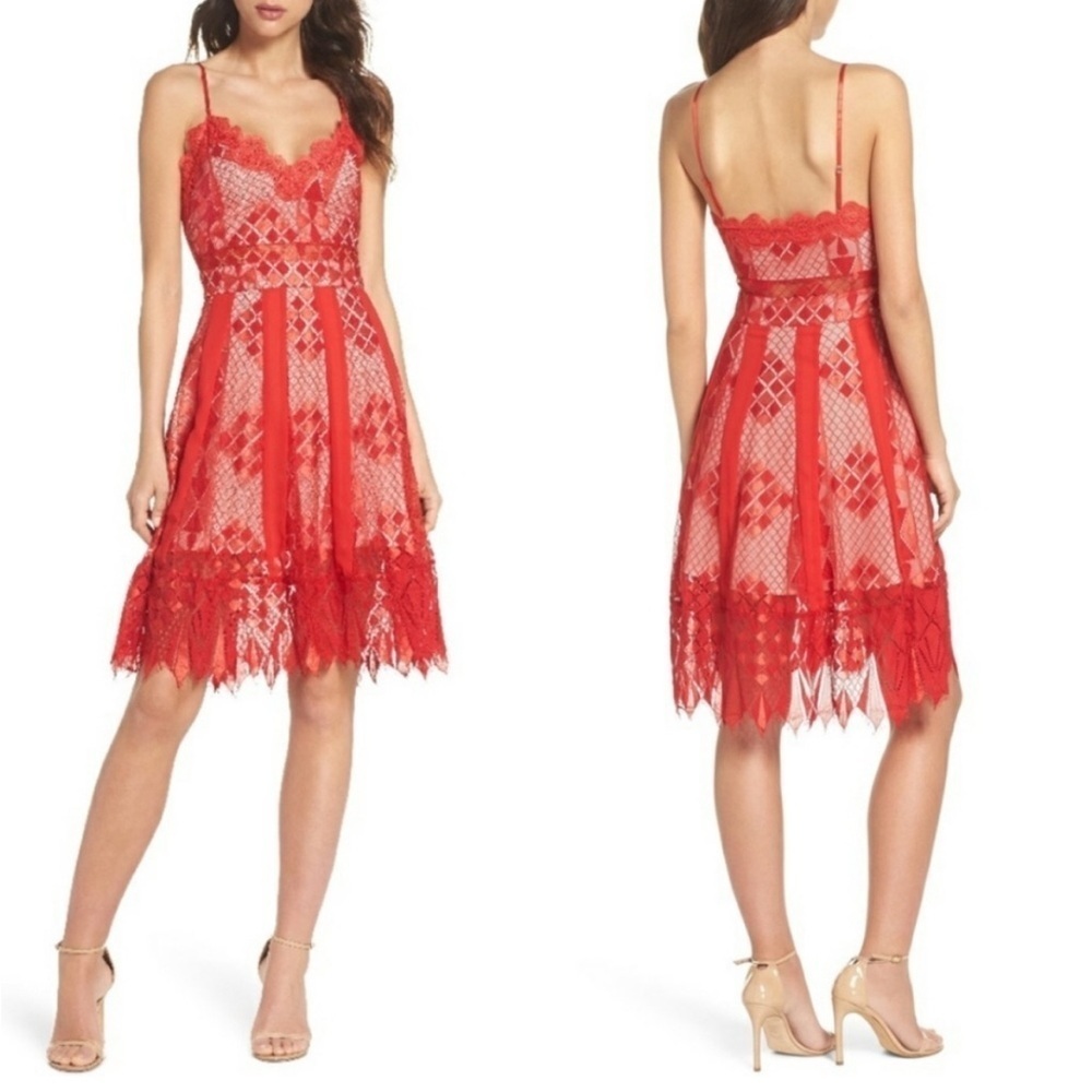 Anthropologie Foxiedox Red Lace Midi Dress Size Small